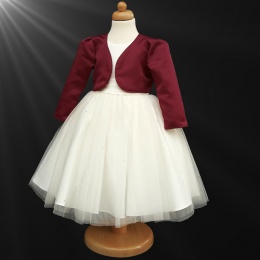 Girls Ivory Diamante Organza Dress with Burgundy Bolero Jacket